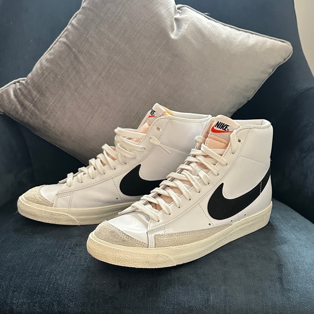 Nike Blazer High-Top Sneakers in White with Black Swoosh